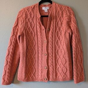 Vintage Silk Blend Cable Knit Fisherman Cardigan Size S